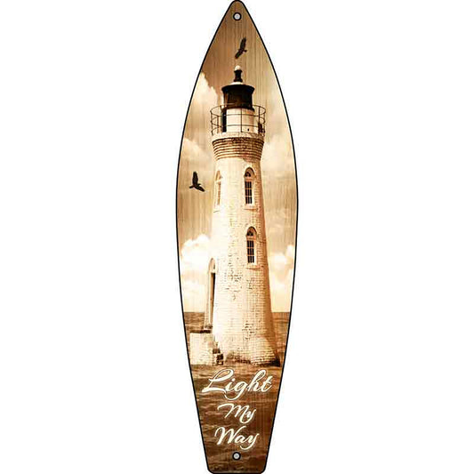 Light My Way Metal Surfboard Sign