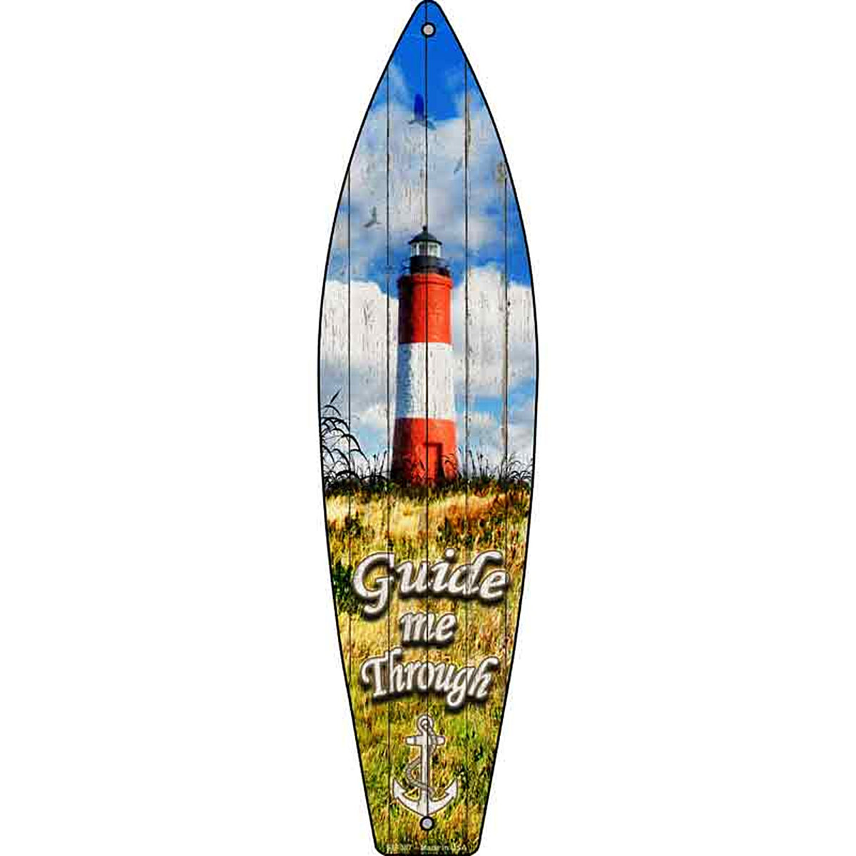 Guide Me Through Metal Surfboard Sign