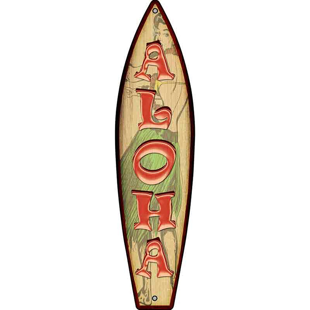 Aloha Hula Girl Metal Surfboard Sign