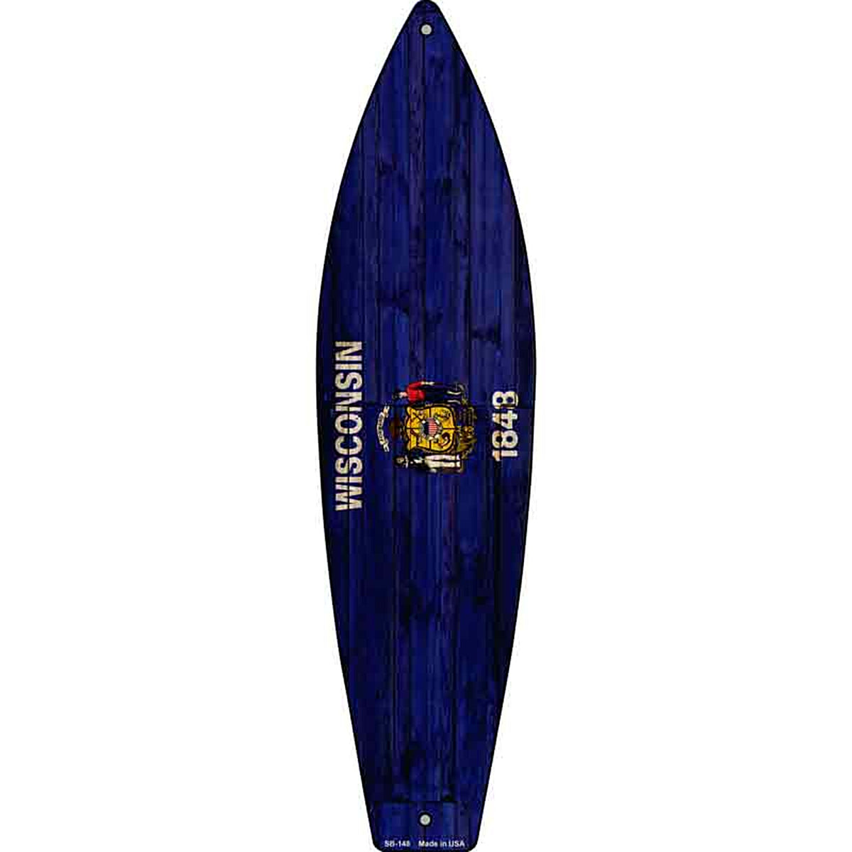 Wisconsin State Flag Metal Surfboard Sign