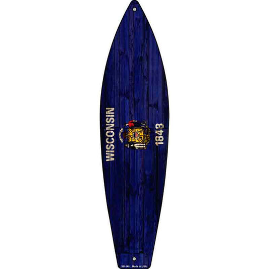 Wisconsin State Flag Metal Surfboard Sign