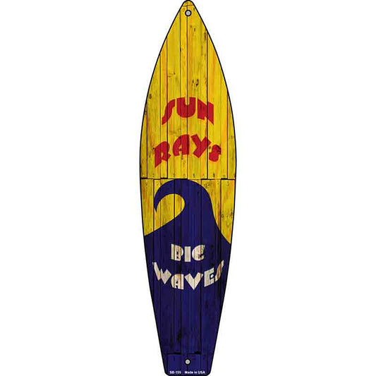 Sun Rays Big Waves Metal Surfboard Sign