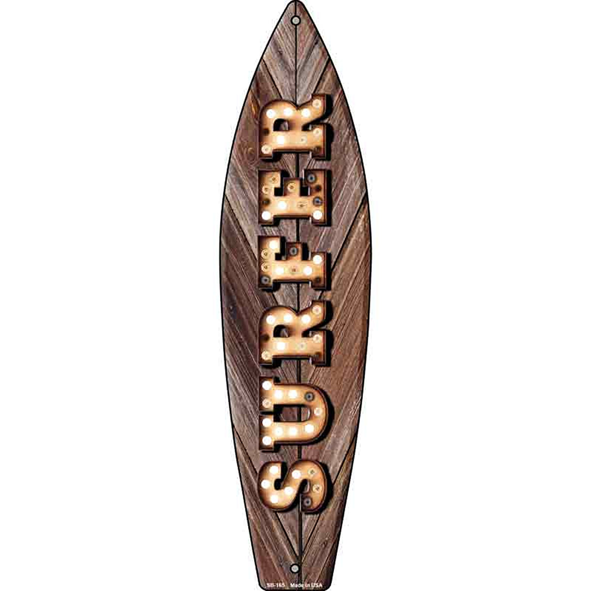 Surfer Bulb Lettering Metal Surfboard Sign