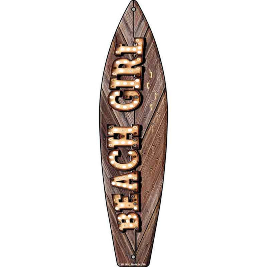 Beach Girl Bulb Lettering Metal Surfboard Sign