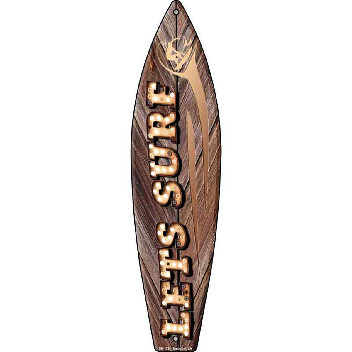 Lets Surf Bulb Lettering Metal Surfboard Sign