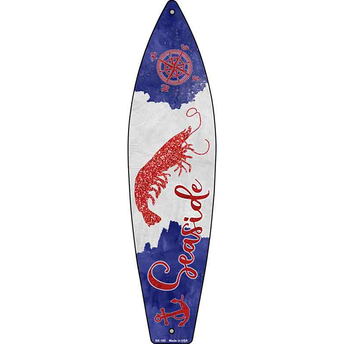 Shrimp Seaside Metal Surfboard Sign