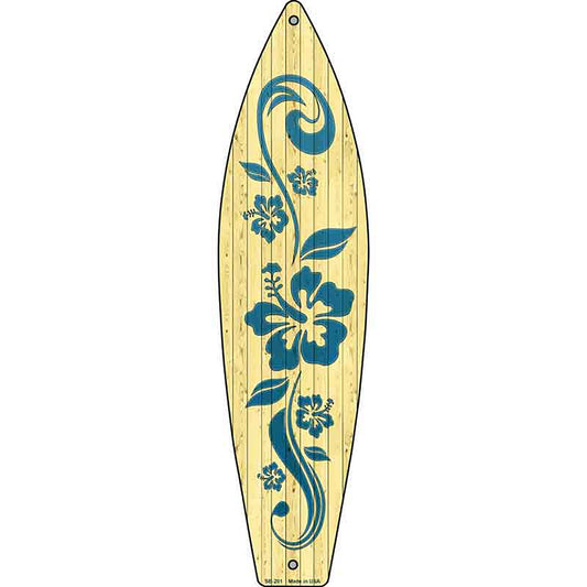Hibiscus Flower Design on Wood Metal Surfboard Sign