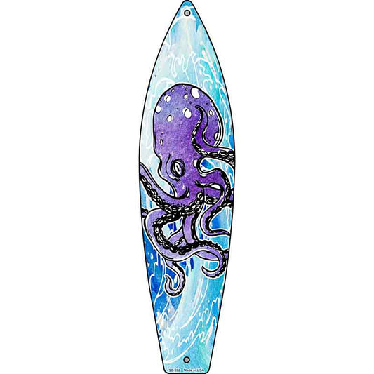Octopus on a Wave Metal Surfboard Sign