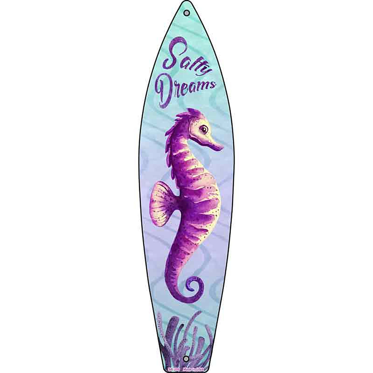 Salty Dreams Seahorse Metal Surfboard Sign