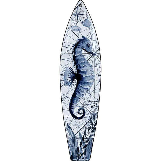Black and White Seahorse Metal Surfboard Sign