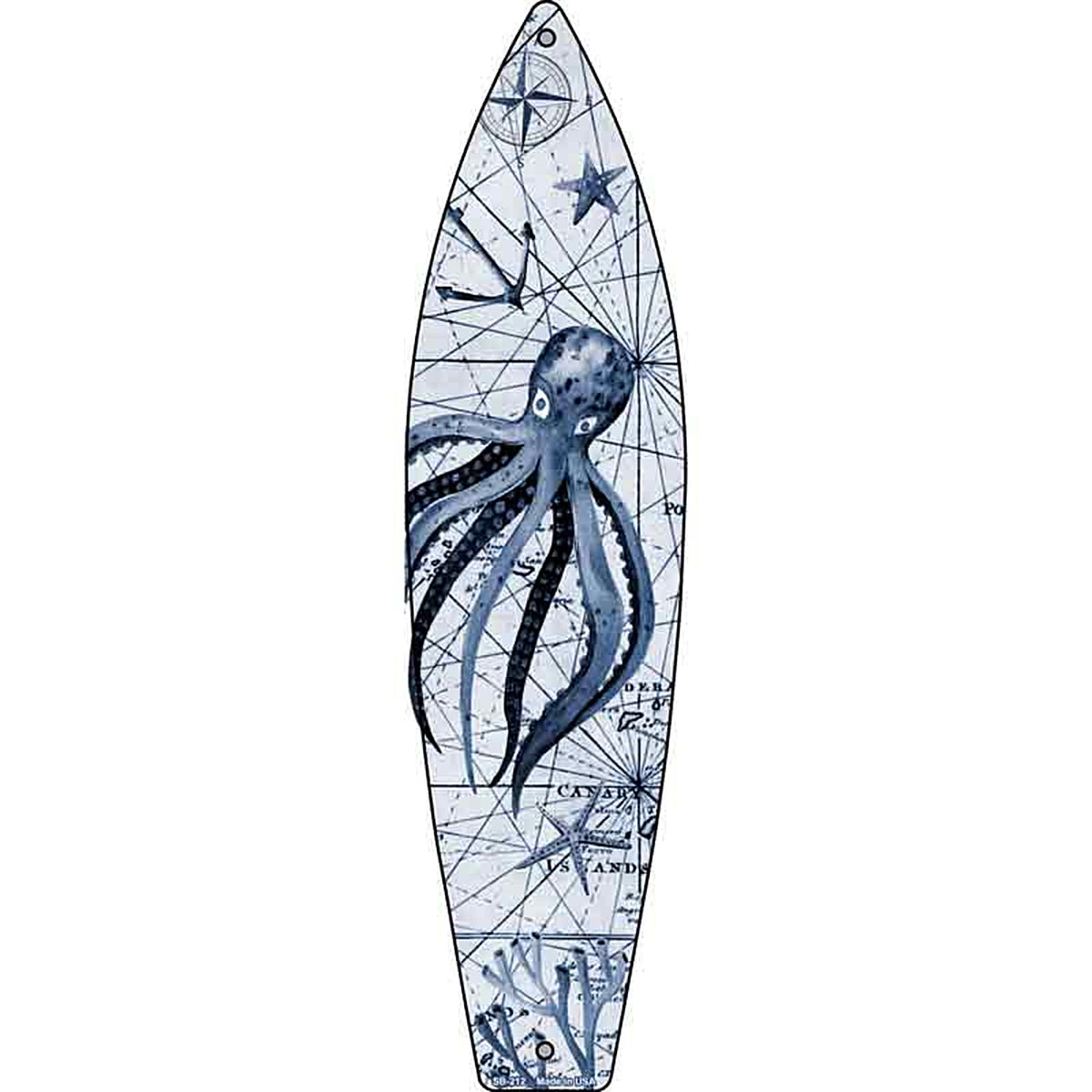 Black and White Octopus Metal Surfboard Sign
