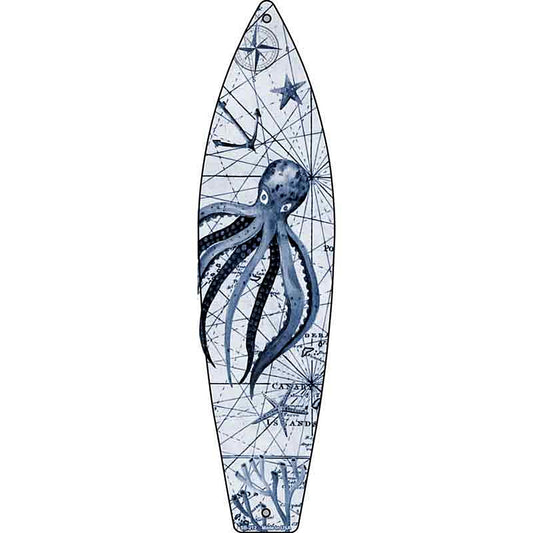 Black and White Octopus Metal Surfboard Sign