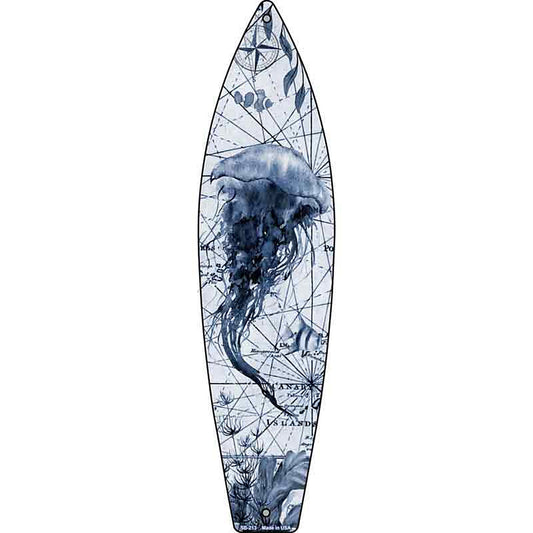 Black and White Jellyfish Metal Surfboard Sign