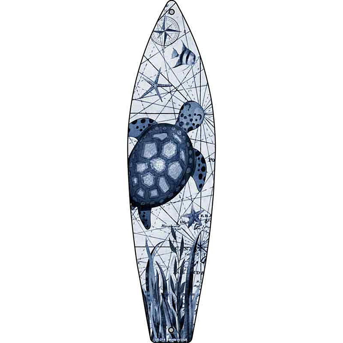 Black and White Sea Turtle Metal Surfboard Sign