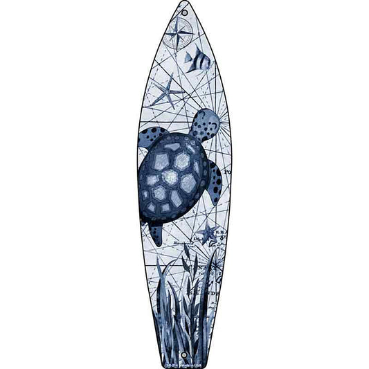 Black and White Sea Turtle Metal Surfboard Sign