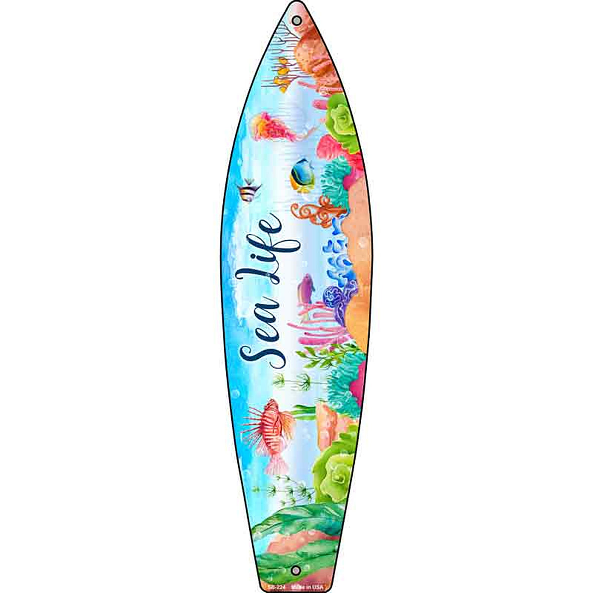 Sea Life Colorful Metal Surfboard Sign