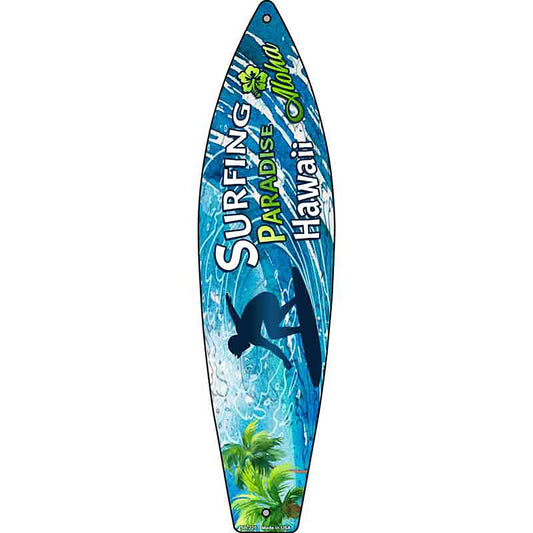 Surfing Paradise Hawaii Metal Surfboard Sign