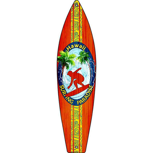Hawaii Surfing Paradise Metal Surfboard Sign
