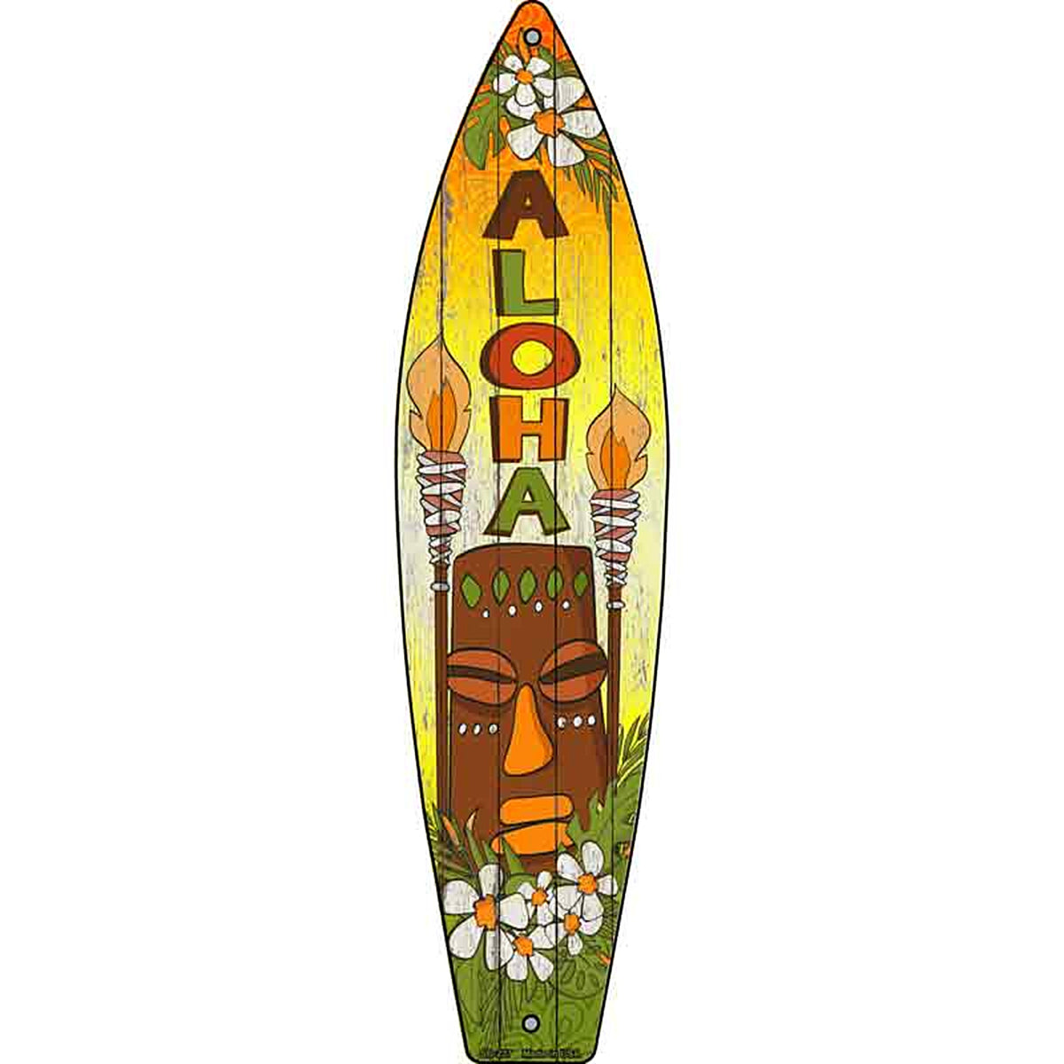 Aloha With Tiki Metal Surfboard Sign