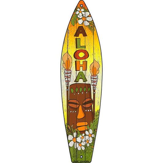 Aloha With Tiki Metal Surfboard Sign