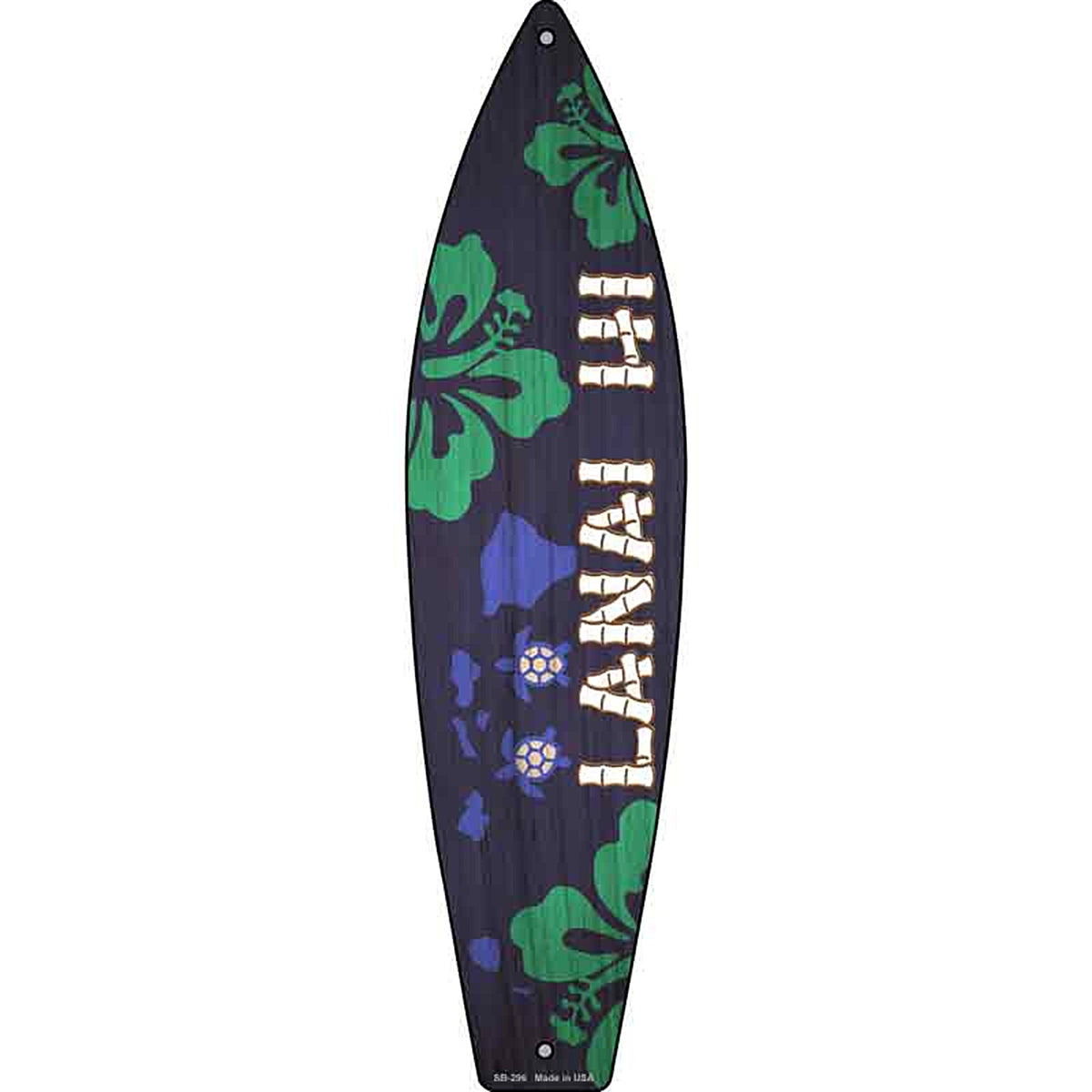 Lanai Hawaii Metal Surfboard Sign