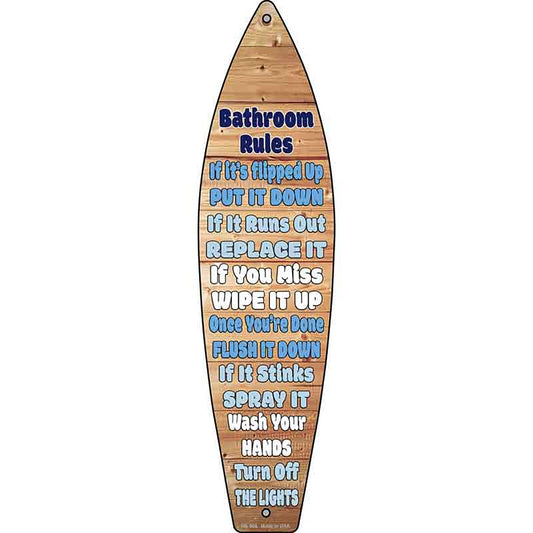 Bathroom Rules Metal Surfboard Sign