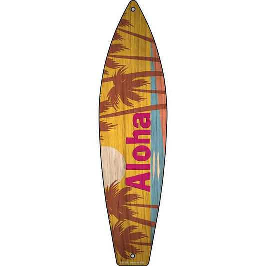 Aloha Sunset Metal Surfboard Sign