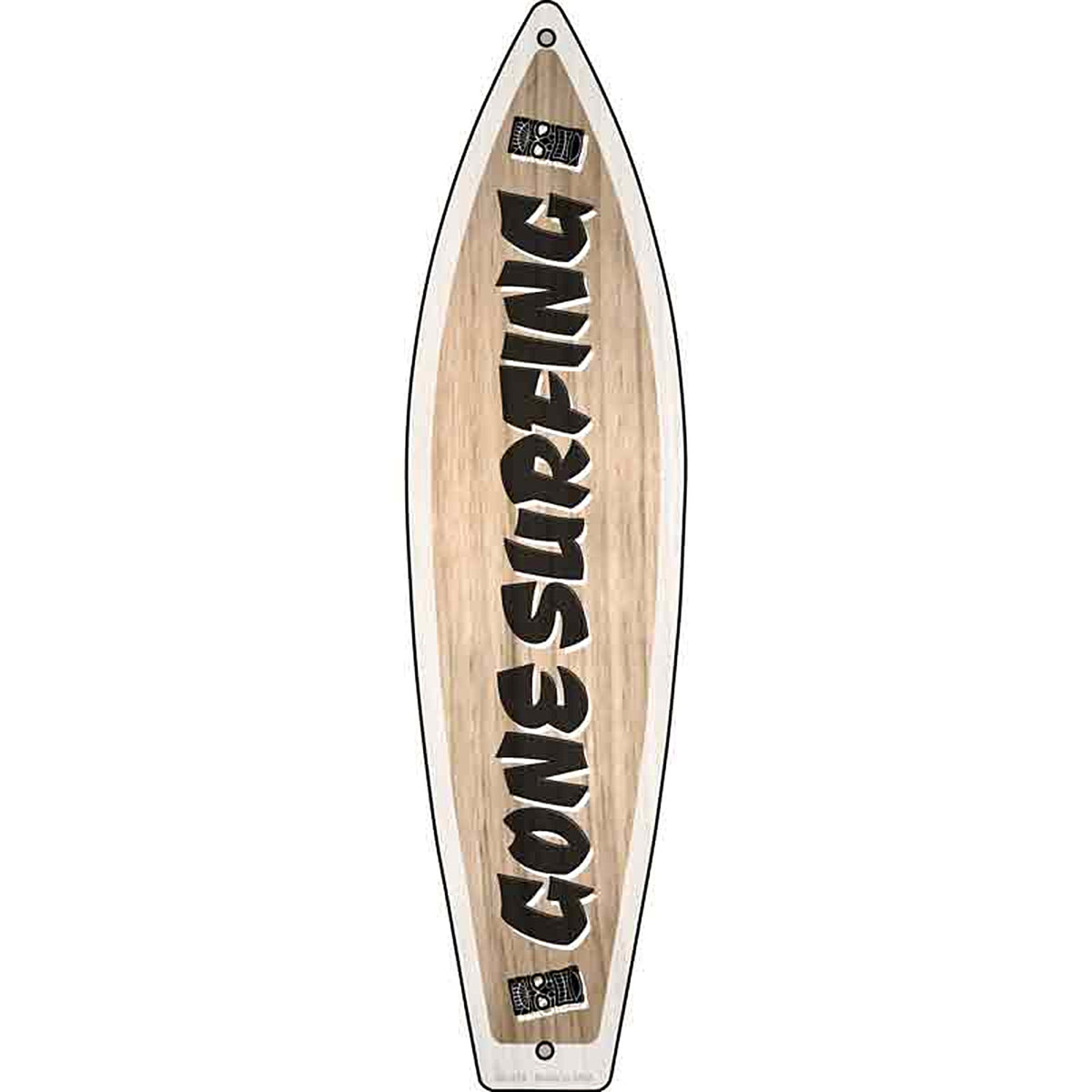 Gone Surfing Tiki Metal Surfboard Sign