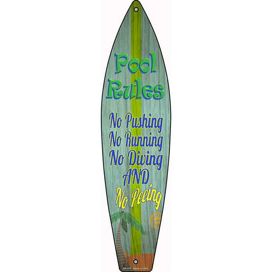 Pool Rules Metal Surfboard Sign