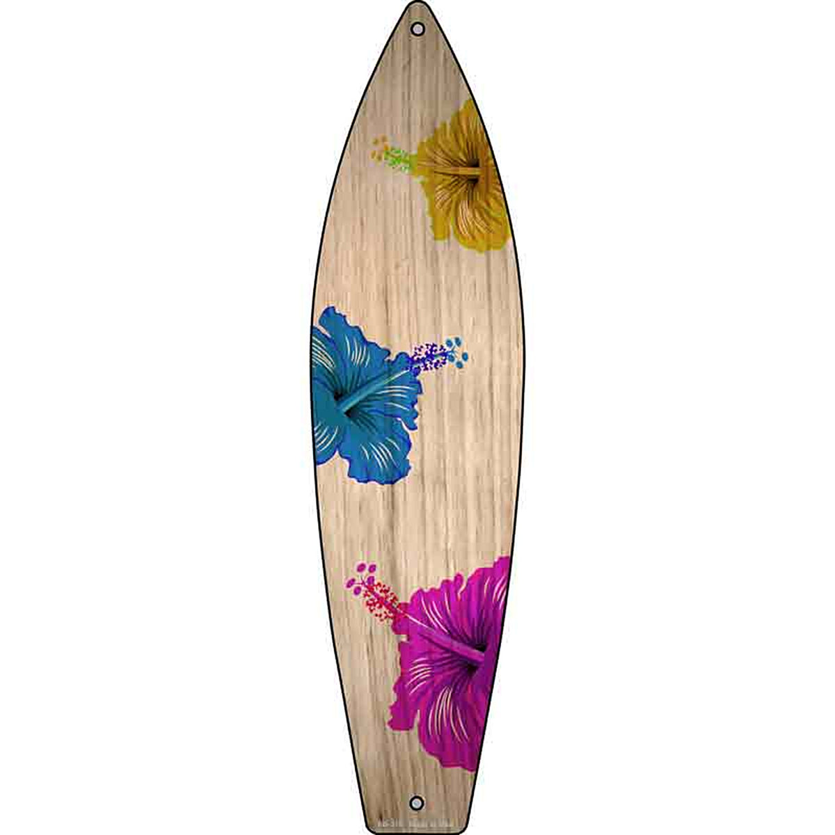 Colored Hawaiian Flowers Metal Surfboard Sign
