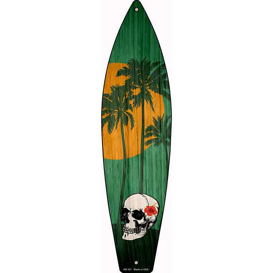 Skull And Palm Trees Metal Surfboard Sign