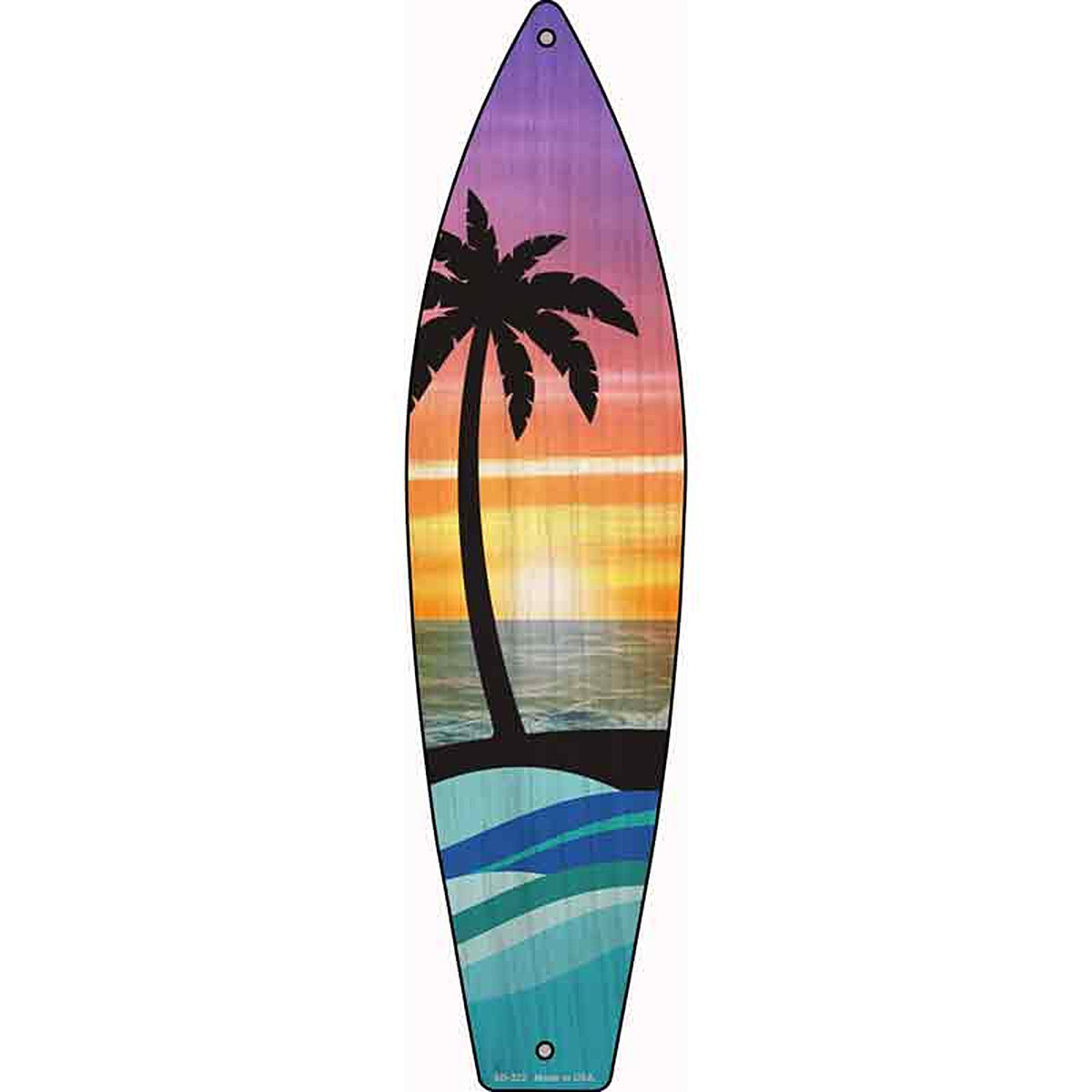 Palm Trees Sunset Metal Surfboard Sign