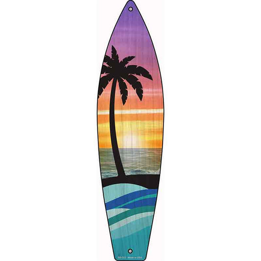 Palm Trees Sunset Metal Surfboard Sign
