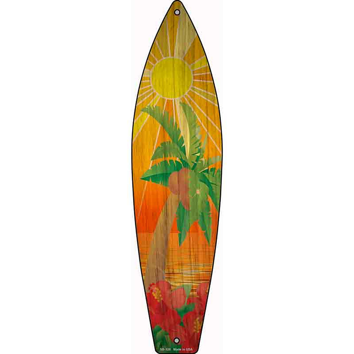 Tree And Flowers Sunset Metal Surfboard Sign