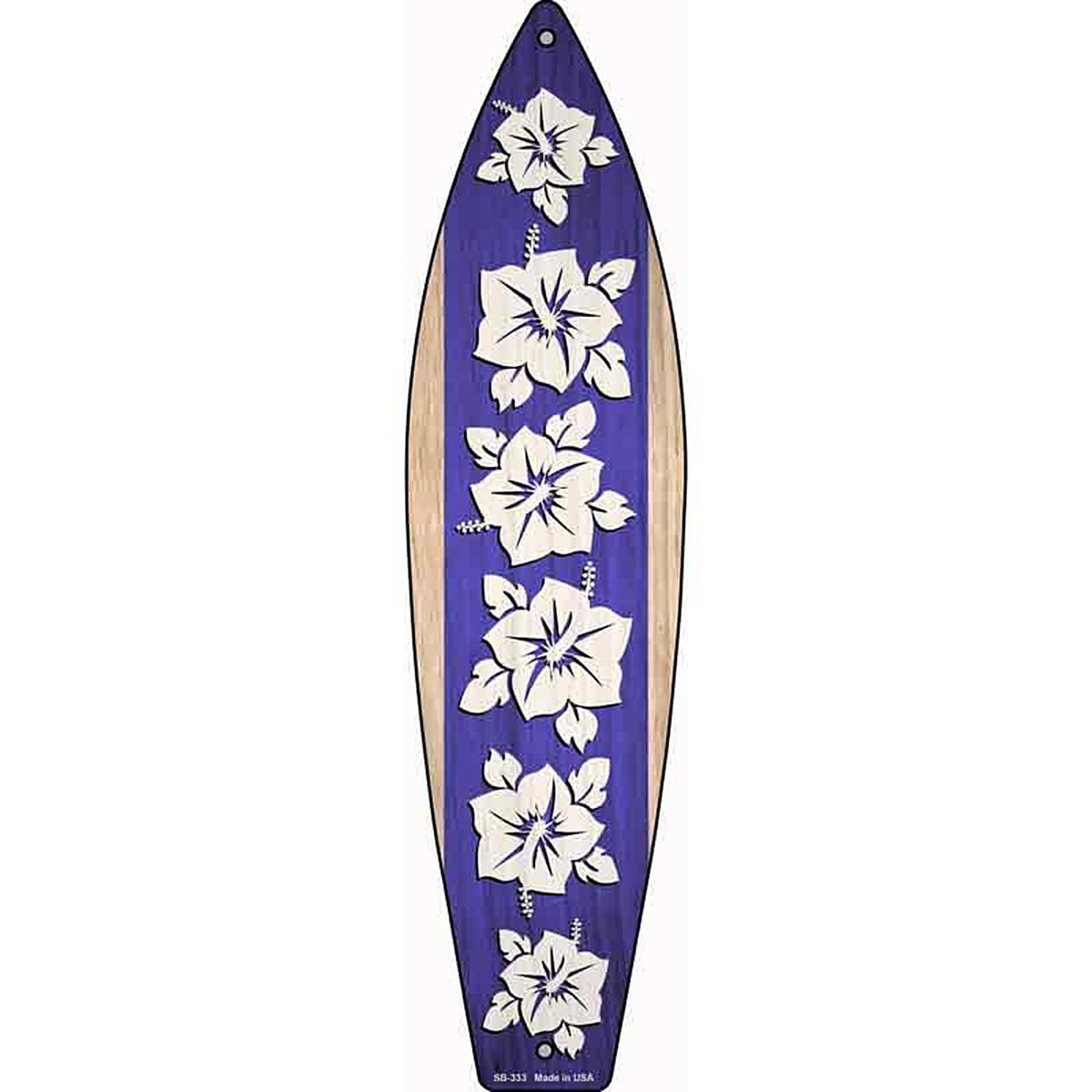 Purple And White Flowers Metal Surfboard Sign