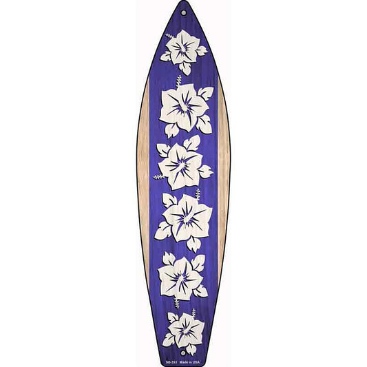 Purple And White Flowers Metal Surfboard Sign