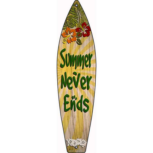 Summer Never Ends Metal Surfboard Sign