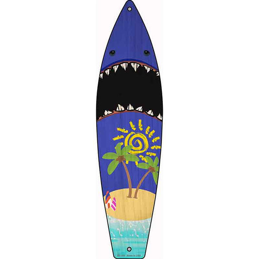Shark And Beach Metal Surfboard Sign