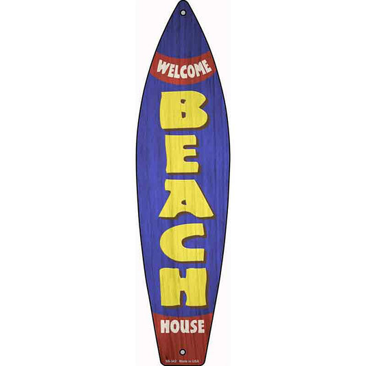 Welcome Beach House Metal Surfboard Sign