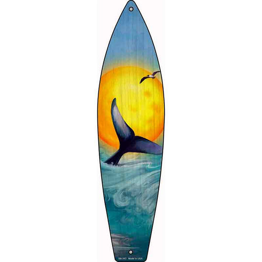 Whale And Sunset Metal Surfboard Sign