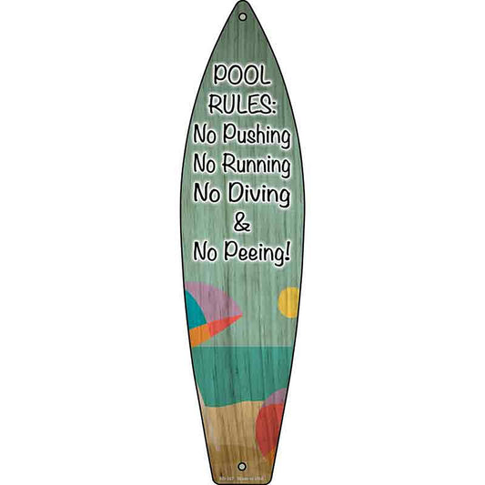 Pool Rules Metal Surfboard Sign (SB-347)