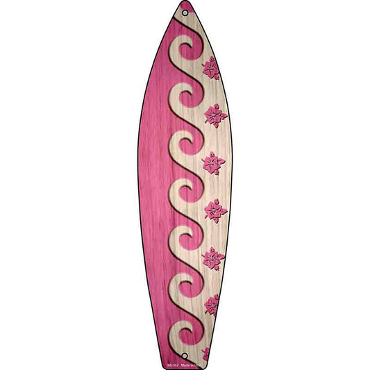 Pink Waves And Flowers Metal Surfboard Sign