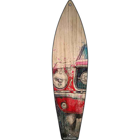 Red Sports Car Metal Surfboard Sign