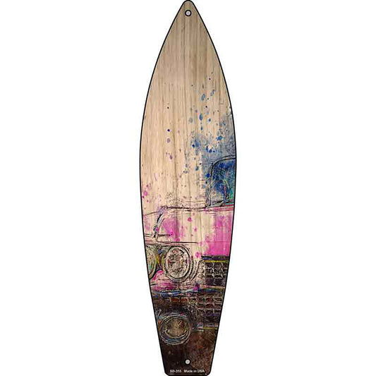 Pink Sports Car Metal Surfboard Sign