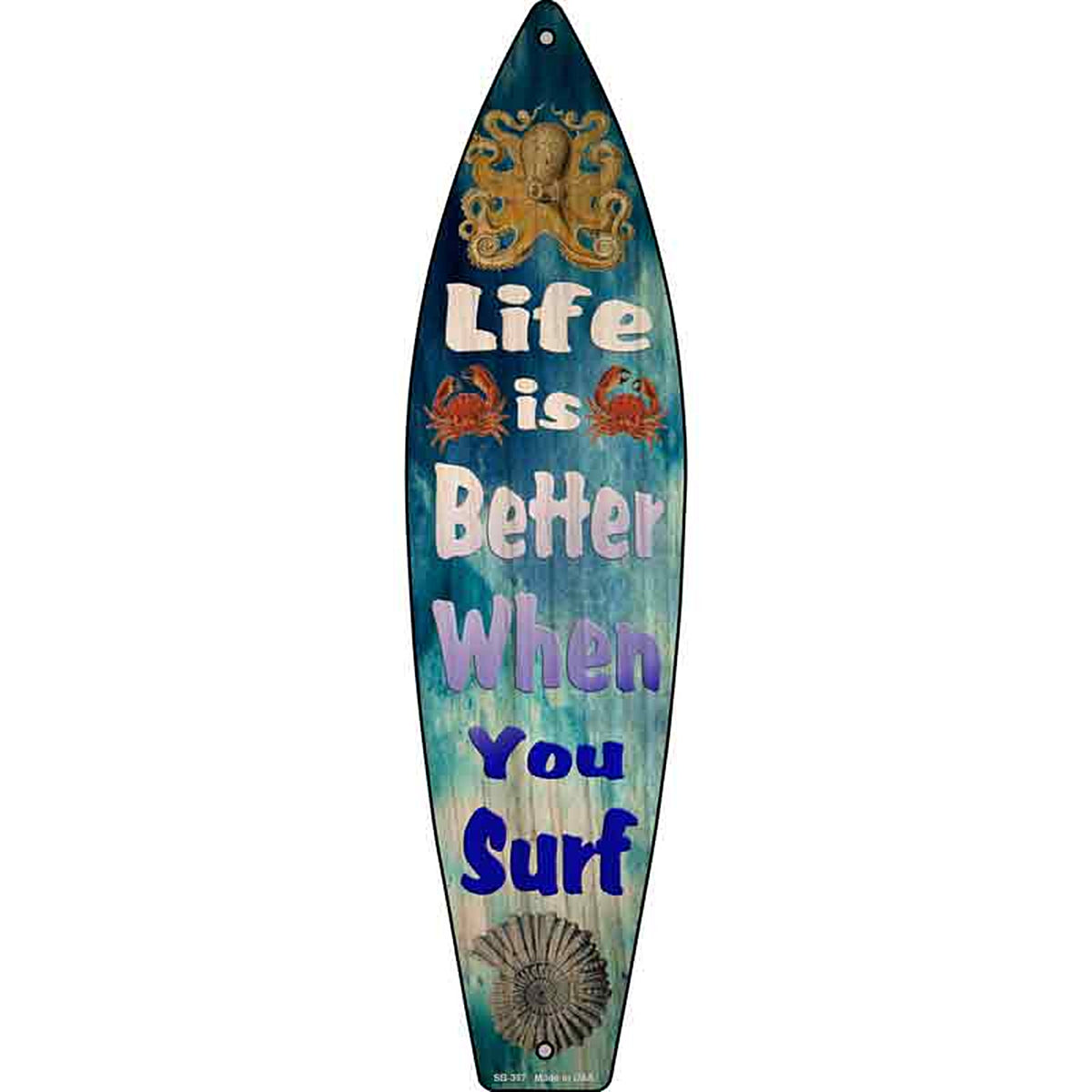 Life Is Better When Your Surf Blue Metal Surfboard Sign