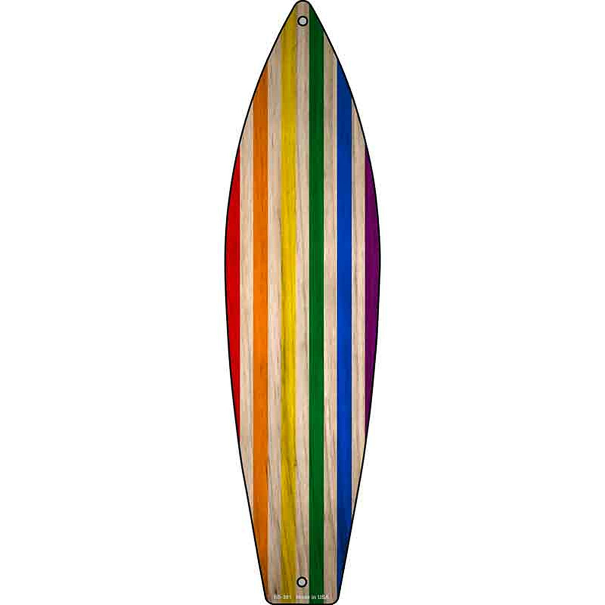 Rainbow Striped Metal Surfboard Sign