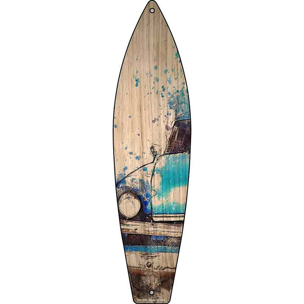 Blue Sedan Metal Surfboard Sign