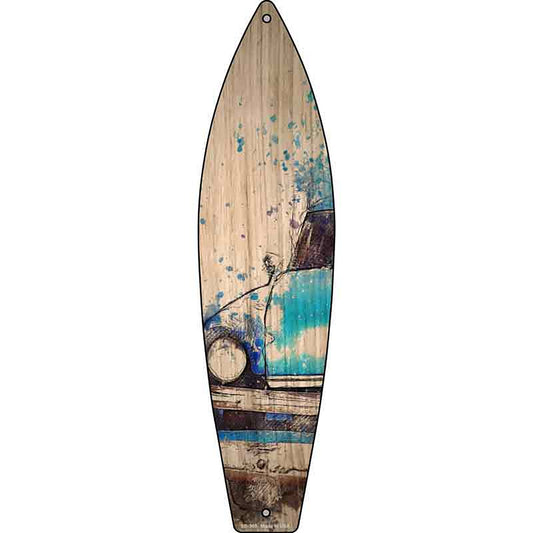 Blue Sedan Metal Surfboard Sign
