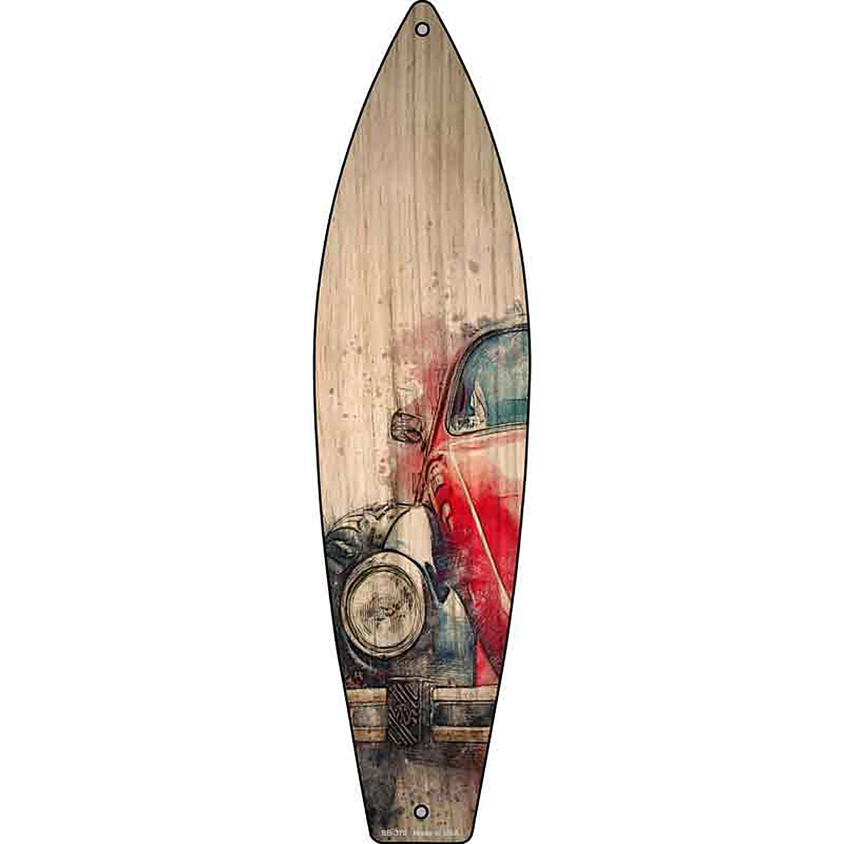 Red Small Car Metal Surfboard Sign