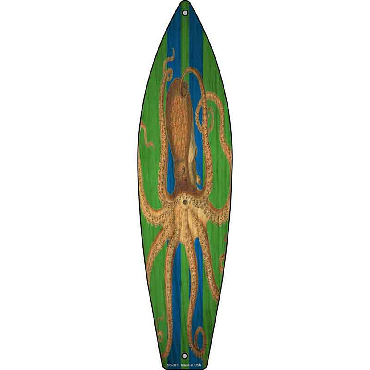 Octopus Blue Striped Metal Surfboard Sign
